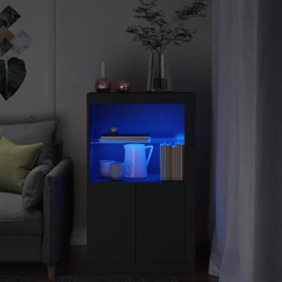 Dulap lateral cu lumini LED, negru, lemn prelucrat GartenMobel Dekor