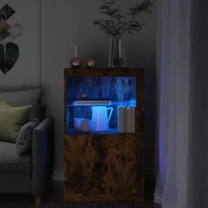 Dulap lateral cu lumini LED, stejar fumuriu, lemn prelucrat GartenMobel Dekor
