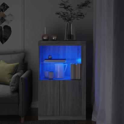Dulap lateral cu lumini LED, gri sonoma, lemn prelucrat GartenMobel Dekor