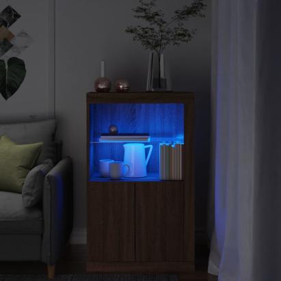 Dulap lateral cu lumini LED, stejar maro, lemn prelucrat GartenMobel Dekor