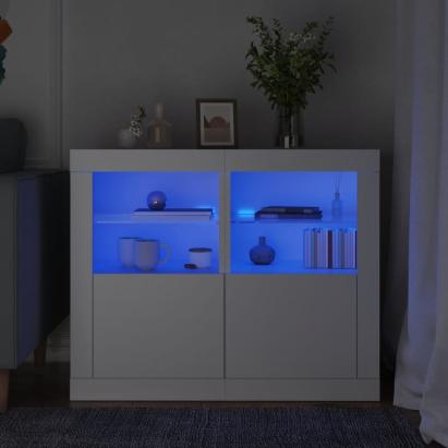 Dulapuri laterale cu lumini LED 2 buc. alb lemn prelucrat GartenMobel Dekor