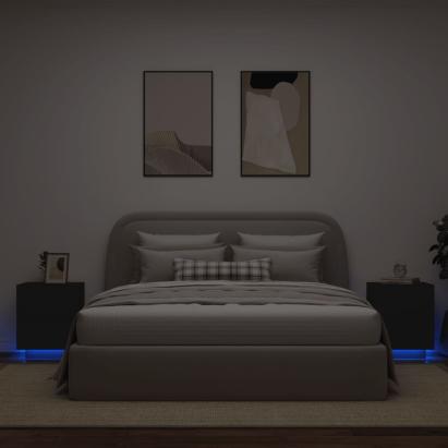 Noptiere cu lumini LED, 2 buc., negru, lemn prelucrat GartenMobel Dekor