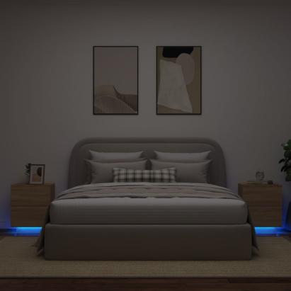 Noptiere cu lumini LED, 2 buc., stejar sonoma, lemn prelucrat GartenMobel Dekor