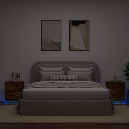 Noptiere cu lumini LED, 2 buc., stejar fumuriu, lemn prelucrat GartenMobel Dekor