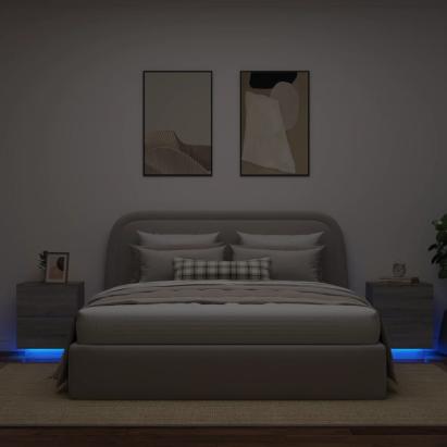 Noptiere cu lumini LED, 2 buc., sonoma gri, lemn prelucrat GartenMobel Dekor