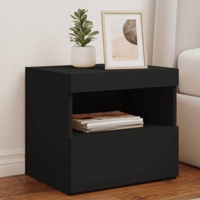 Noptiere cu lumini LED, 2 buc., negru, 50x40x45 cm GartenMobel Dekor