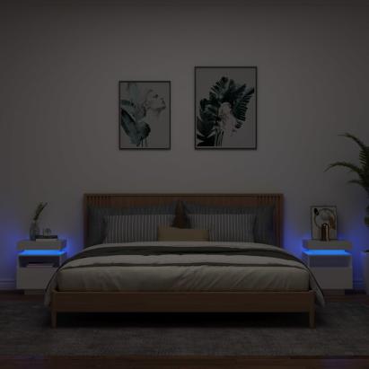 Noptiere cu lumini LED, 2 buc., alb, 40x39x48,5 cm GartenMobel Dekor
