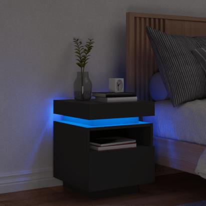 Noptieră cu lumini LED, negru, 40x39x48,5 cm GartenMobel Dekor