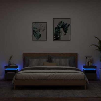 Noptiere cu lumini LED, 2 buc., negru, 40x39x48,5 cm GartenMobel Dekor