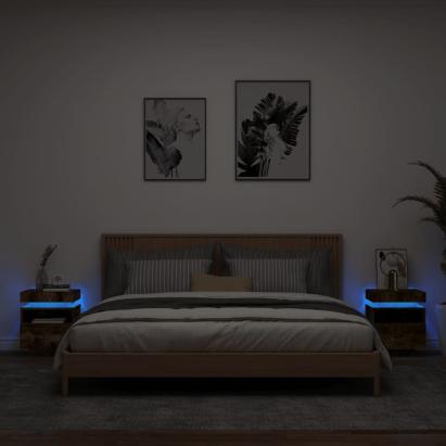Noptiere cu lumini LED, 2 buc., stejar fumuriu, 40x39x48,5 cm GartenMobel Dekor
