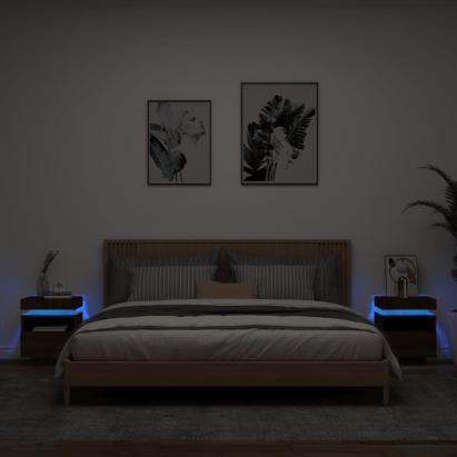 Noptiere cu lumini LED, 2 buc., stejar maro, 40x39x48,5 cm GartenMobel Dekor