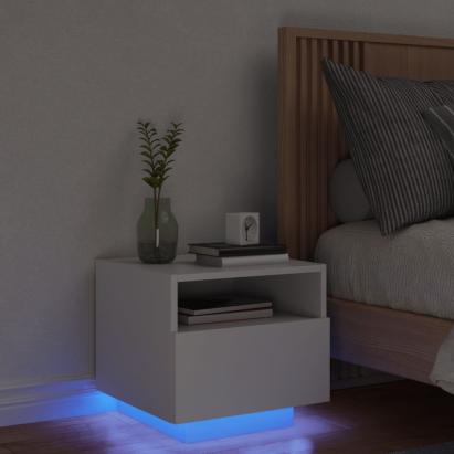 Noptiere cu lumini LED, alb, 40x39x37 cm GartenMobel Dekor