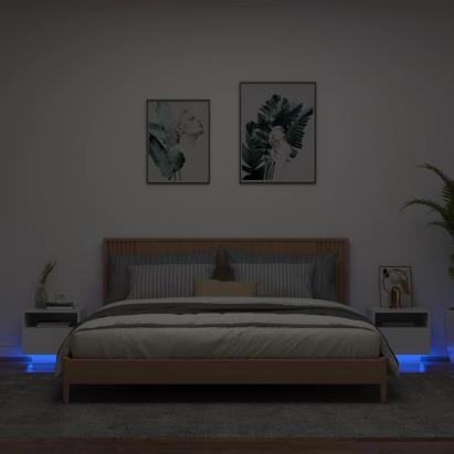 Noptiere cu lumini LED, 2 buc., alb, 40x39x37 cm GartenMobel Dekor