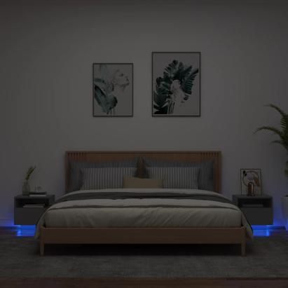 Noptiere cu lumini LED, 2 buc., negru, 40x39x37 cm GartenMobel Dekor