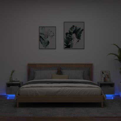 Noptiere cu lumini LED, 2 buc., gri beton, 40x39x37 cm GartenMobel Dekor