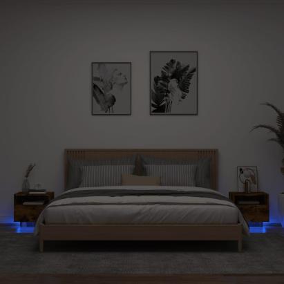 Noptiere cu lumini LED, 2 buc., stejar fumuriu, 40x39x37 cm GartenMobel Dekor
