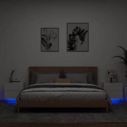 Noptiere montate pe perete cu lumini LED, 2 buc., alb GartenMobel Dekor