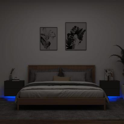 Noptiere montate pe perete cu lumini LED, 2 buc., negru GartenMobel Dekor