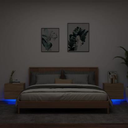 Noptiere montate pe perete cu lumini LED, 2 buc., stejar sonoma GartenMobel Dekor