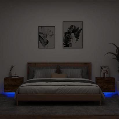 Noptiere montate pe perete cu lumini LED, 2 buc.,stejar fumuriu GartenMobel Dekor