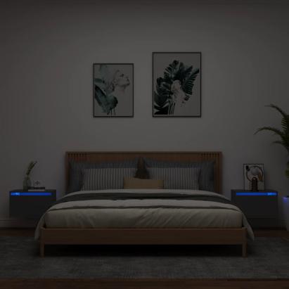 Noptiere montate pe perete cu lumini LED, 2 buc., negru GartenMobel Dekor