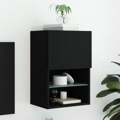 Comodă TV cu lumini LED, negru, 40,5x30x60 cm GartenMobel Dekor