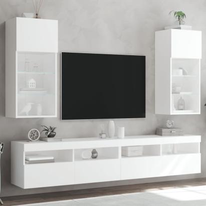 Comode TV cu lumini LED, 2 buc., alb, 40,5x30x90 cm GartenMobel Dekor