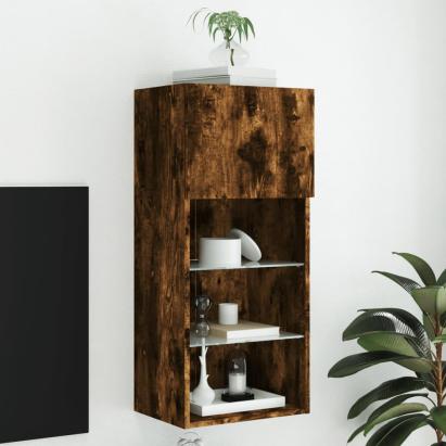 Comodă TV cu lumini LED, stejar fumuriu, 40,5x30x90 cm GartenMobel Dekor