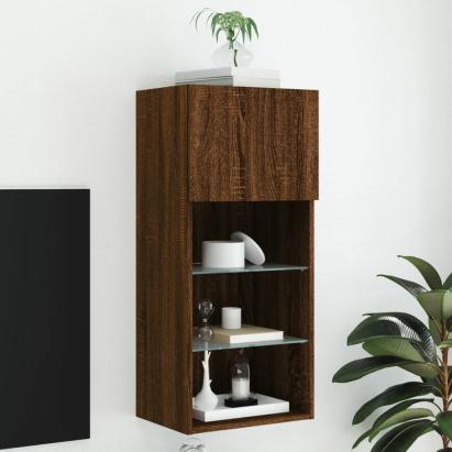 Comodă TV cu lumini LED, stejar maro, 40,5x30x90 cm GartenMobel Dekor