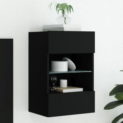 Comodă TV de perete cu lumini LED, negru, 40x30x60,5 cm GartenMobel Dekor