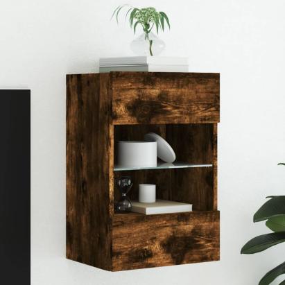 Comodă TV de perete cu lumini LED, stejar fumuriu, 40x30x60,5cm GartenMobel Dekor