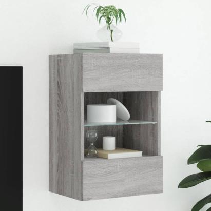 Comodă TV de perete cu lumini LED, gri sonoma, 40x30x60,5 cm GartenMobel Dekor