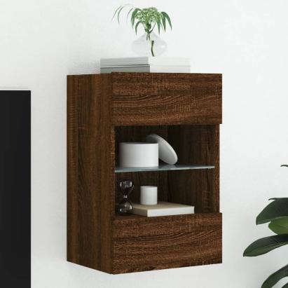 Comodă TV de perete cu lumini LED, stejar maro, 40x30x60,5cm GartenMobel Dekor