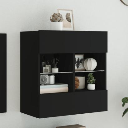Comodă TV de perete cu lumini LED, negru, 58,5x30x60,5 cm GartenMobel Dekor