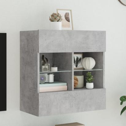 Comodă TV de perete cu lumini LED, gri beton, 58,5x30x60,5 cm GartenMobel Dekor