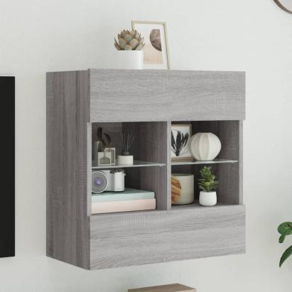 Comodă TV de perete cu lumini LED, gri sonoma, 58,5x30x60,5 cm GartenMobel Dekor