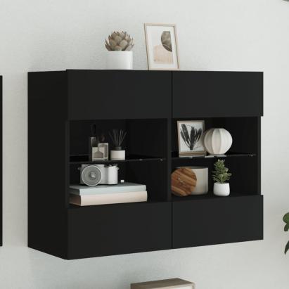Comodă TV de perete cu lumini LED, negru, 78,5x30x60,5 cm GartenMobel Dekor