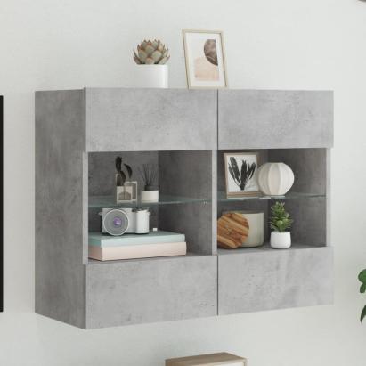 Comodă TV de perete cu lumini LED, gri beton, 78,5x30x60,5 cm GartenMobel Dekor