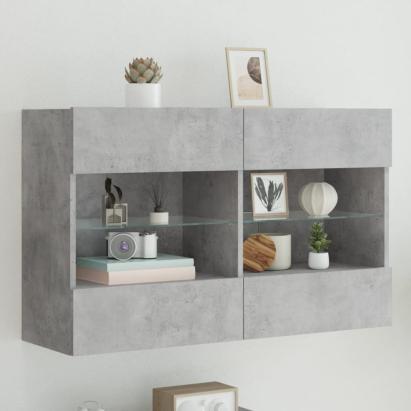 Comodă TV de perete cu lumini LED, gri beton, 98,5x30x60,5 cm GartenMobel Dekor