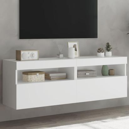 Comode TV de perete cu lumini LED, 2 buc., alb, 60x30x40 cm GartenMobel Dekor