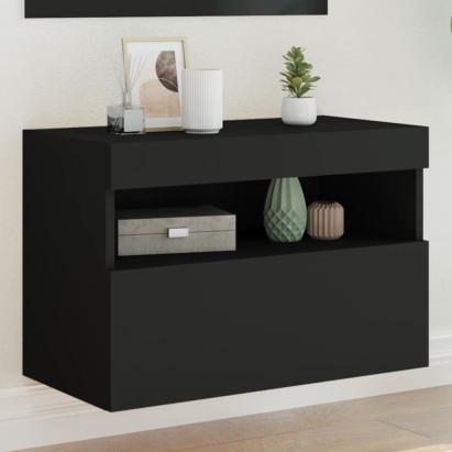 Comodă TV de perete cu lumini LED, negru, 60x30x40 cm GartenMobel Dekor