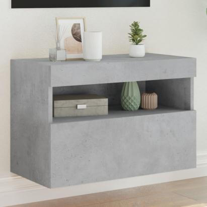 Comodă TV de perete cu lumini LED, gri beton, 60x30x40 cm GartenMobel Dekor