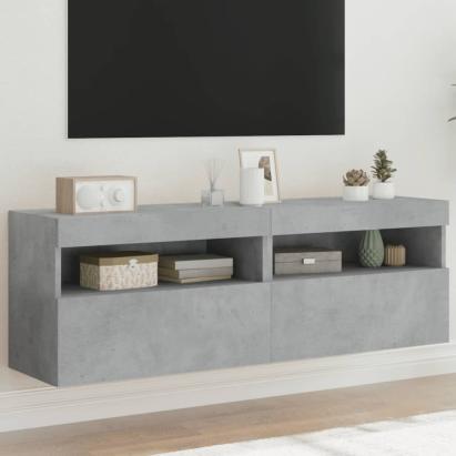 Comode TV de perete cu lumini LED 2 buc. gri beton 60x30x40 cm GartenMobel Dekor
