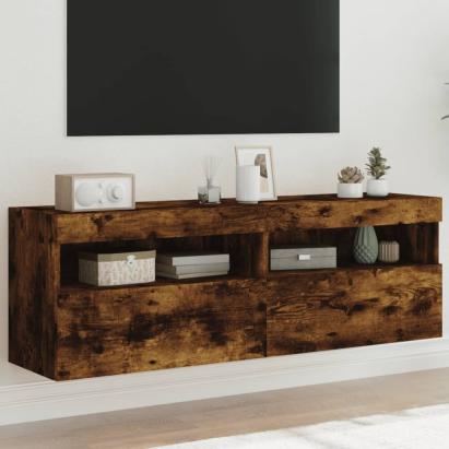 Comodă TV de perete cu LED, 2 buc. stejar fumuriu, 60x30x40 cm GartenMobel Dekor