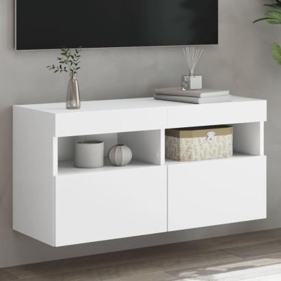 Comodă TV de perete cu lumini LED, alb, 80x30x40 cm GartenMobel Dekor