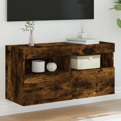 Comodă TV de perete cu lumini LED, stejar fumuriu, 80x30x40 cm GartenMobel Dekor
