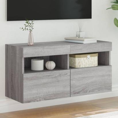 Comodă TV de perete cu lumini LED, gri sonoma, 80x30x40 cm GartenMobel Dekor