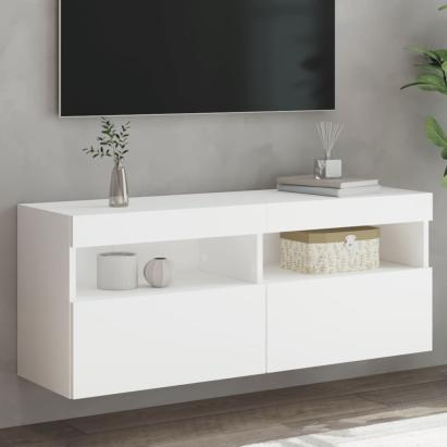 Comodă TV de perete cu lumini LED, alb, 100x30x40 cm GartenMobel Dekor