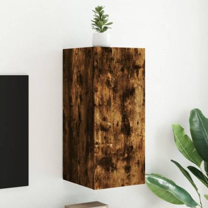 Comodă TV de perete cu lumini LED, stejar fumuriu, 30,5x35x70cm GartenMobel Dekor
