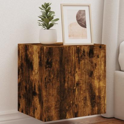Comodă TV de perete cu lumini LED, stejar fumuriu, 40,5x35x40cm GartenMobel Dekor